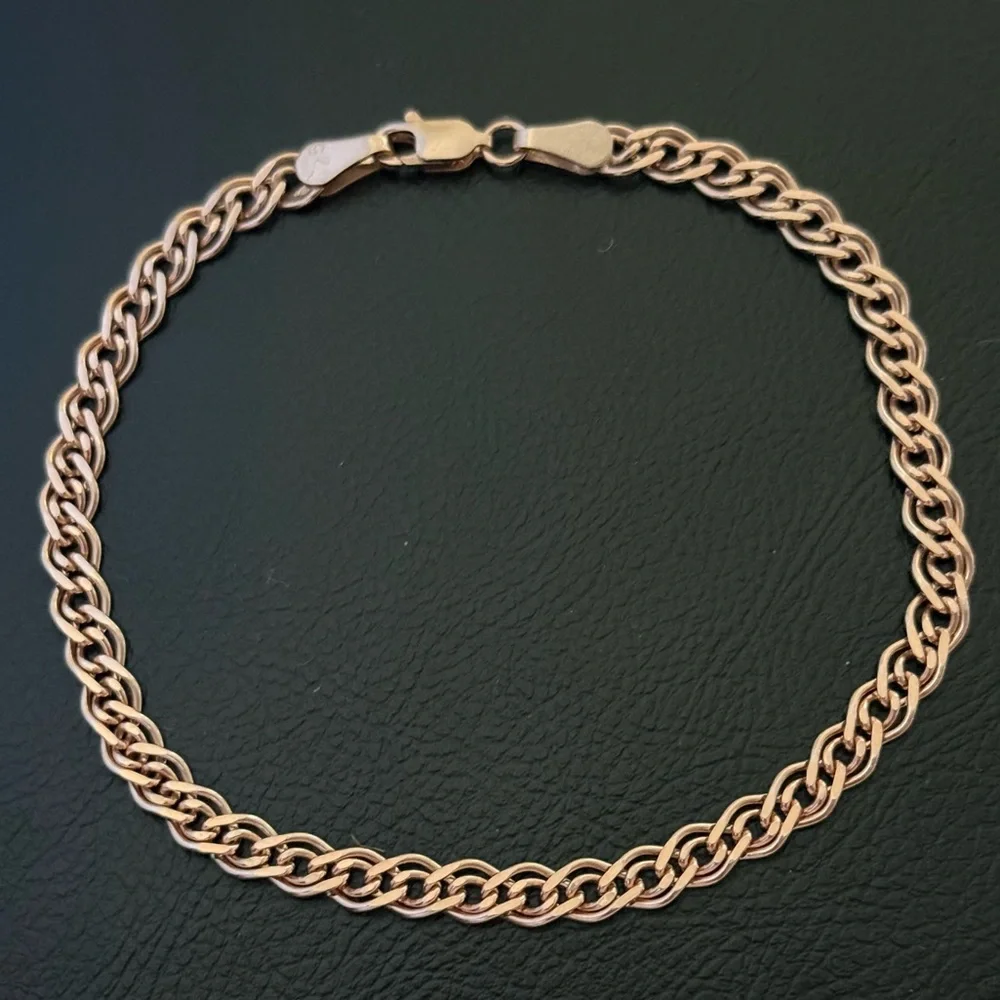 Link chain 5mm 925 silver bracelet unisex rambo 14k rose gold plated